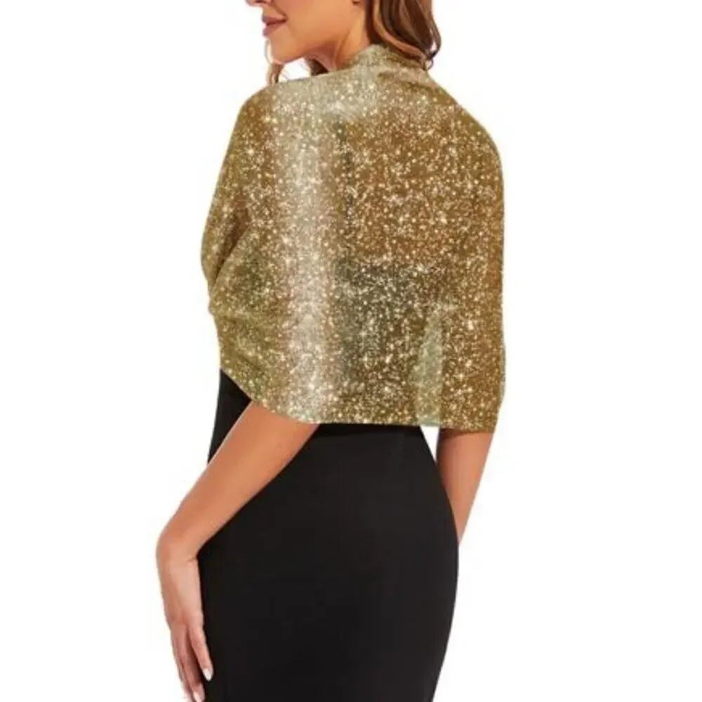 Gold Sparkling Metallic Shawls and Wraps with Buckle, for Evening Dresses Party
